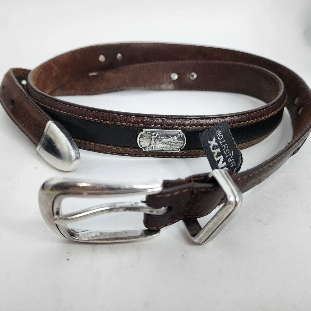 Onyx by Brighton Belt Mens 42 Brown Black Golf Concho Leather 12000